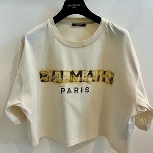 Balmain Beige Graphic Short Sleeve Tee